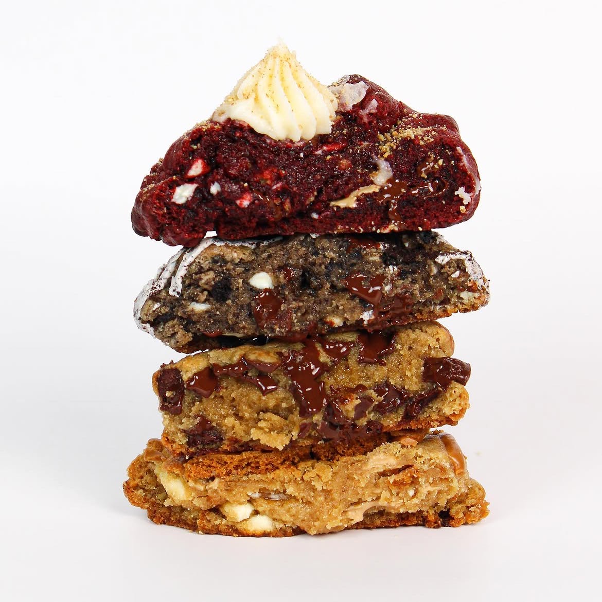 A stack of four different Berloom cookies